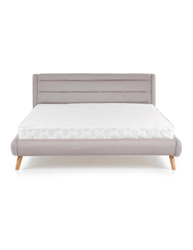 ELANDA Łóżko Drewniane Tapicerowane 140x200cm Jasny Popiel - Elegancja