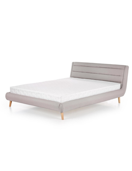 ELANDA Łóżko Drewniane Tapicerowane 140x200cm Jasny Popiel - Elegancja