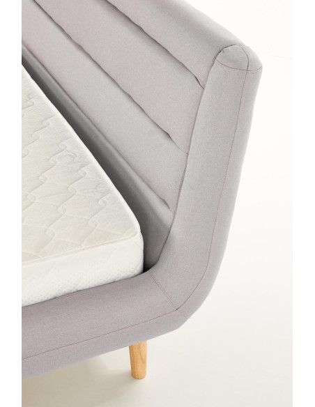 ELANDA Łóżko Drewniane Tapicerowane 140x200cm Jasny Popiel - Elegancja