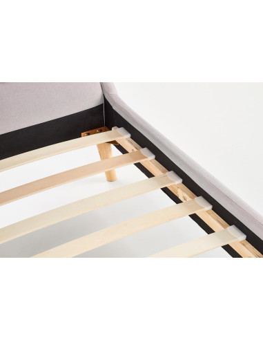 ELANDA Łóżko Drewniane Tapicerowane 140x200cm Jasny Popiel - Elegancja