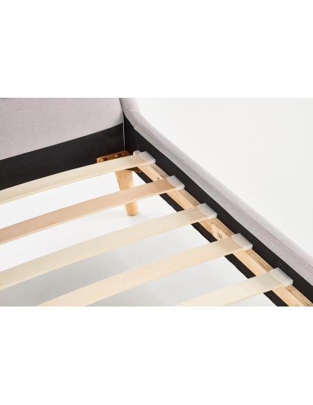 ELANDA Łóżko Drewniane Tapicerowane 140x200cm Jasny Popiel - Elegancja