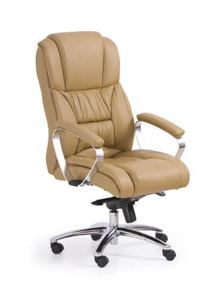 FOSTER Fotel Gabinetowy Skóra Jasny Brąz / Chrom - Ciepło i Styl w Biurze