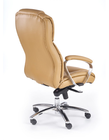 FOSTER Fotel Gabinetowy Skóra Jasny Brąz / Chrom - Ciepło i Styl w Biurze