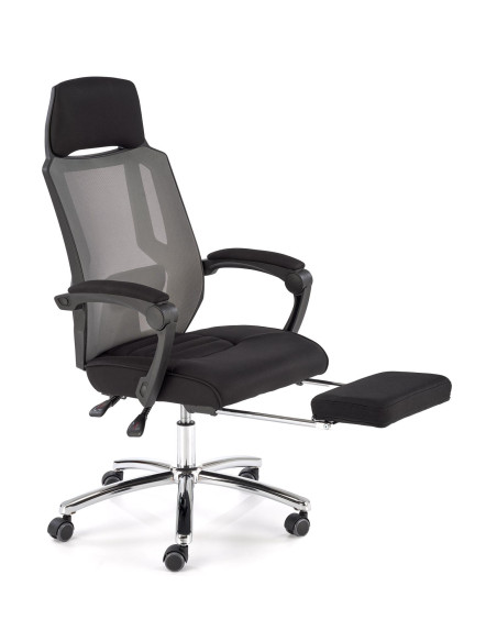 FREEMAN Fotel Biurowy z Wysuwanym Podnóżkiem Czarny-Popiel | Tk. Membranowa