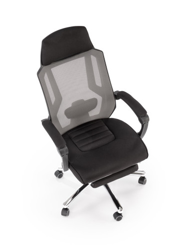 FREEMAN Fotel Biurowy z Wysuwanym Podnóżkiem Czarny-Popiel | Tk. Membranowa