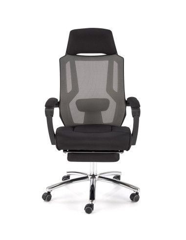 FREEMAN Fotel Biurowy z Wysuwanym Podnóżkiem Czarny-Popiel | Tk. Membranowa