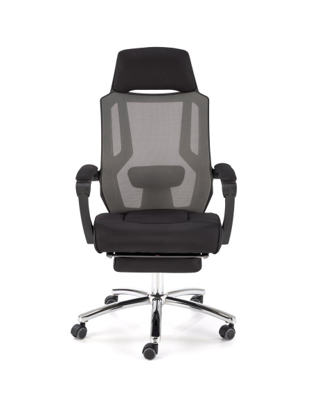 FREEMAN Fotel Biurowy z Wysuwanym Podnóżkiem Czarny-Popiel | Tk. Membranowa