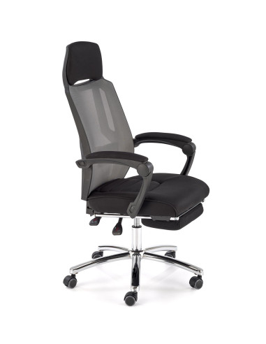 FREEMAN Fotel Biurowy z Wysuwanym Podnóżkiem Czarny-Popiel | Tk. Membranowa