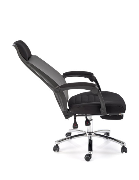 FREEMAN Fotel Biurowy z Wysuwanym Podnóżkiem Czarny-Popiel | Tk. Membranowa