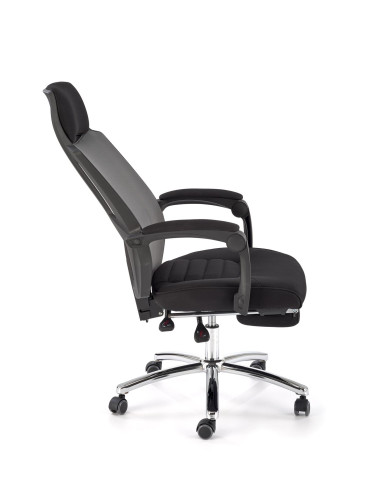 FREEMAN Fotel Biurowy z Wysuwanym Podnóżkiem Czarny-Popiel | Tk. Membranowa