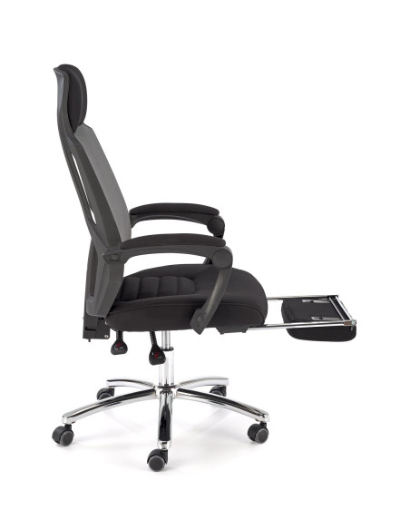 FREEMAN Fotel Biurowy z Wysuwanym Podnóżkiem Czarny-Popiel | Tk. Membranowa