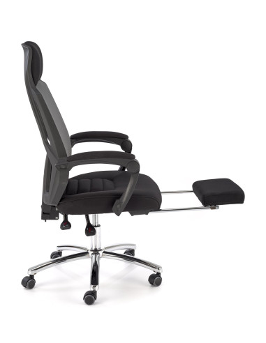 FREEMAN Fotel Biurowy z Wysuwanym Podnóżkiem Czarny-Popiel | Tk. Membranowa