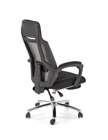 FREEMAN Fotel Biurowy z Wysuwanym Podnóżkiem Czarny-Popiel | Tk. Membranowa