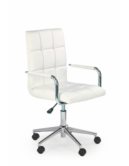 GONZO 2 Fotel Młodzieżowy Eco Skóra Pikowana Biała / Chromowane Elementy