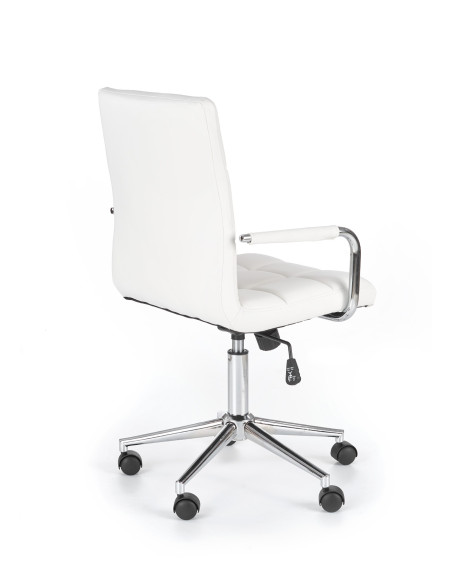 GONZO 2 Fotel Młodzieżowy Eco Skóra Pikowana Biała / Chromowane Elementy