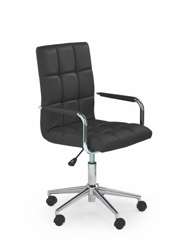 GONZO 2 Fotel Młodzieżowy Eco Skóra Pikowana Czarna / Chromowane Elementy