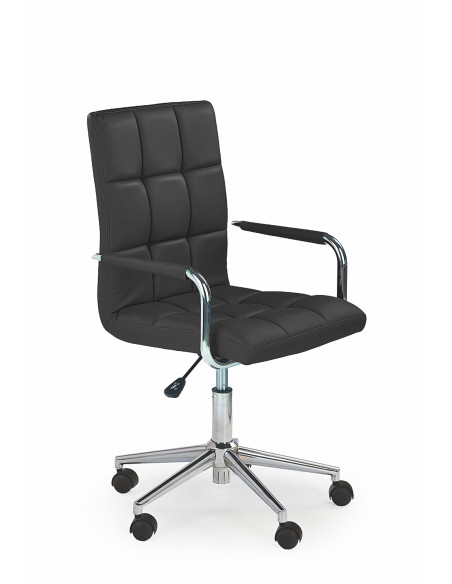 GONZO 2 Fotel Młodzieżowy Eco Skóra Pikowana Czarna / Chromowane Elementy