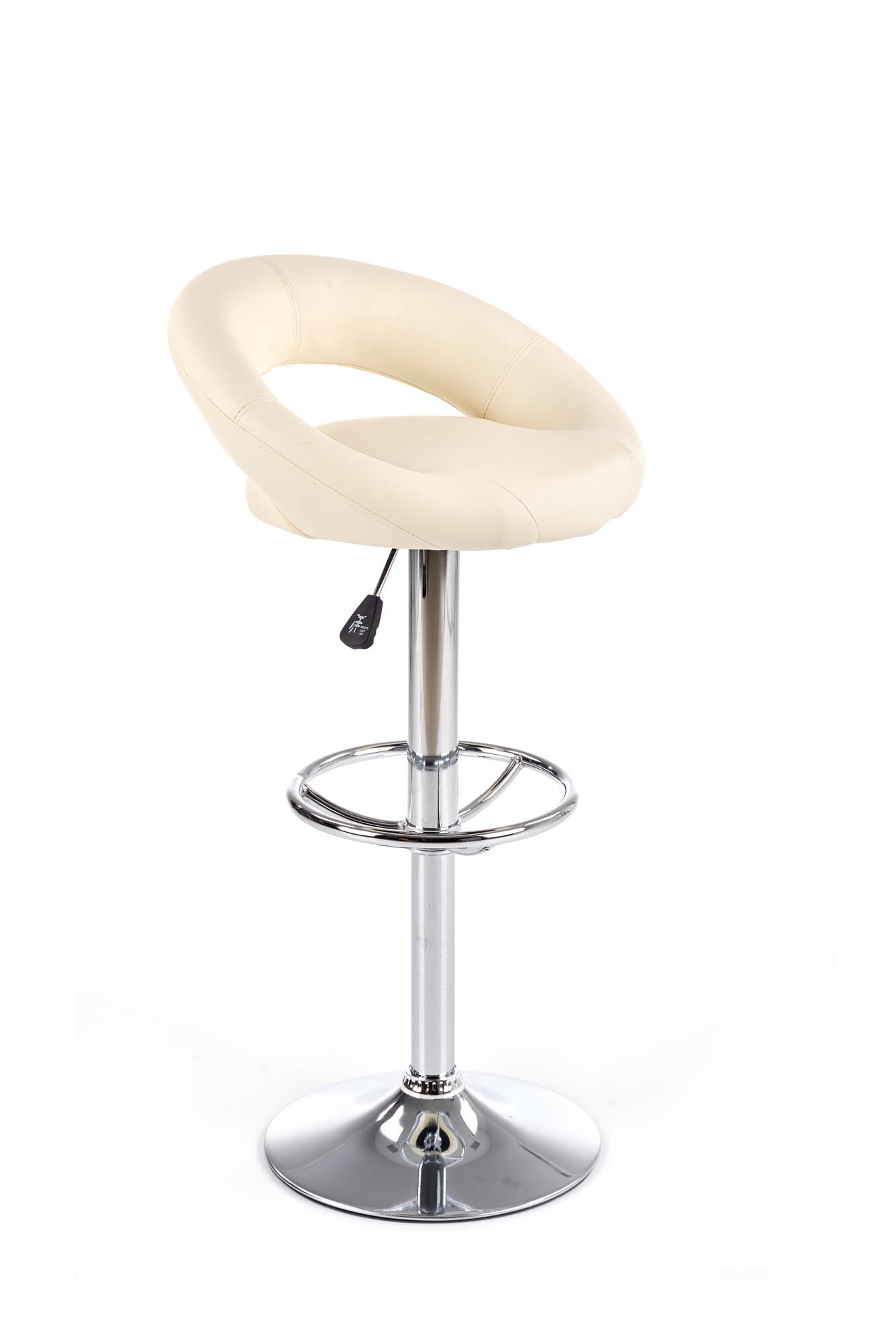 Kremowy hoker H15 z eco skóry i chromowanej stali – widok z przodu.