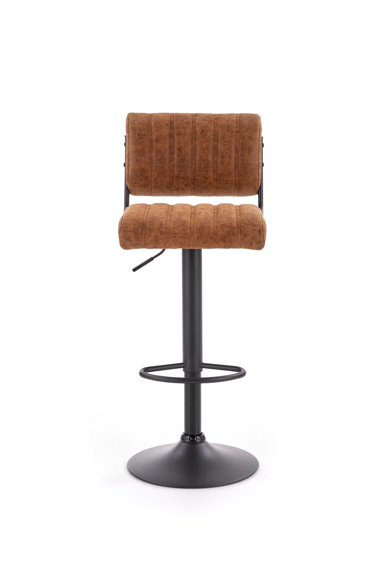 Brązowy hoker H88 z eco skóry i czarną metalową podstawą – zdjęcie z przodu.