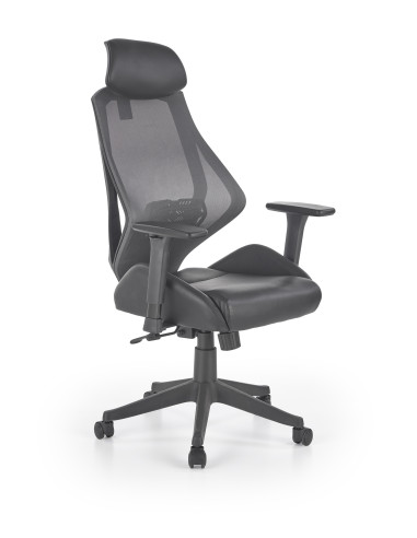 HASEL Fotel Czarny-Popiel | Eco Skóra Regulowane Podłokietniki MULTIBLOCK