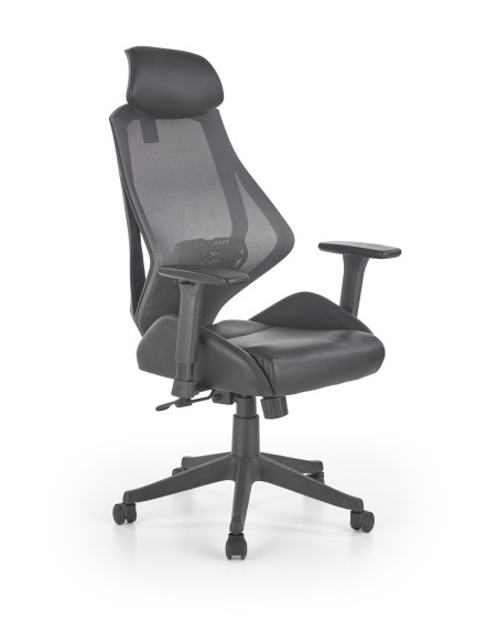 HASEL Fotel Czarny-Popiel | Eco Skóra Regulowane Podłokietniki MULTIBLOCK