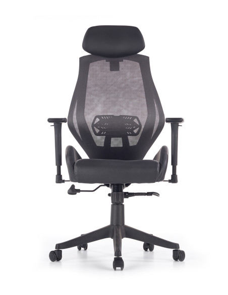 HASEL Fotel Czarny-Popiel | Eco Skóra Regulowane Podłokietniki MULTIBLOCK