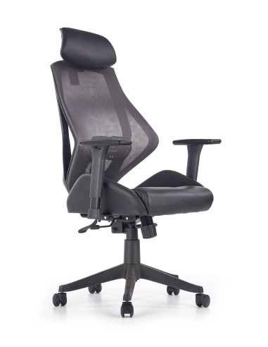 HASEL Fotel Czarny-Popiel | Eco Skóra Regulowane Podłokietniki MULTIBLOCK