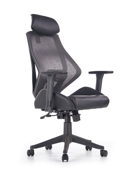 HASEL Fotel Czarny-Popiel | Eco Skóra Regulowane Podłokietniki MULTIBLOCK