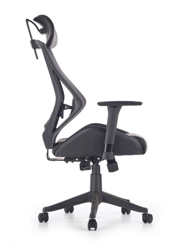 HASEL Fotel Czarny-Popiel | Eco Skóra Regulowane Podłokietniki MULTIBLOCK