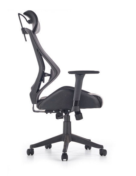 HASEL Fotel Czarny-Popiel | Eco Skóra Regulowane Podłokietniki MULTIBLOCK