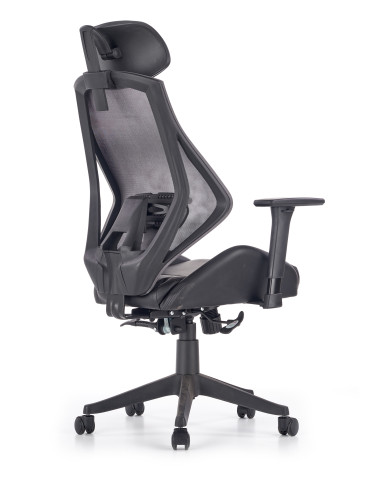 HASEL Fotel Czarny-Popiel | Eco Skóra Regulowane Podłokietniki MULTIBLOCK