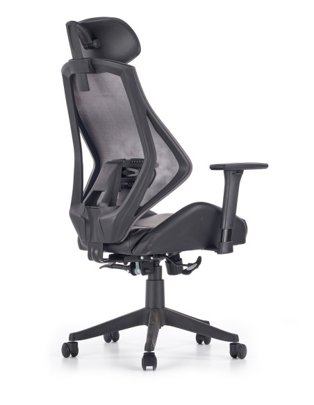 HASEL Fotel Czarny-Popiel | Eco Skóra Regulowane Podłokietniki MULTIBLOCK