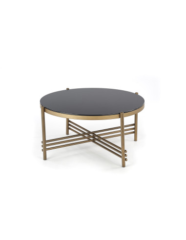 ISMENA Ława fi80/41 cm | Szkło Czarne/ Stelaż Złoty - Glamour w Salonie