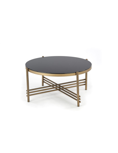 ISMENA Ława fi80/41 cm | Szkło Czarne/ Stelaż Złoty - Glamour w Salonie