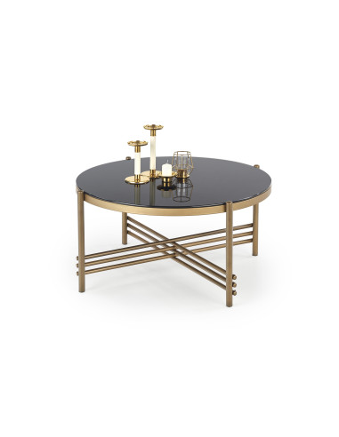 ISMENA Ława fi80/41 cm | Szkło Czarne/ Stelaż Złoty - Glamour w Salonie