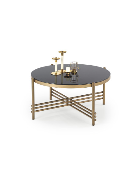 ISMENA Ława fi80/41 cm | Szkło Czarne/ Stelaż Złoty - Glamour w Salonie