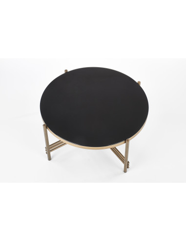 ISMENA Ława fi80/41 cm | Szkło Czarne/ Stelaż Złoty - Glamour w Salonie