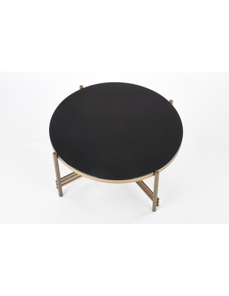 ISMENA Ława fi80/41 cm | Szkło Czarne/ Stelaż Złoty - Glamour w Salonie