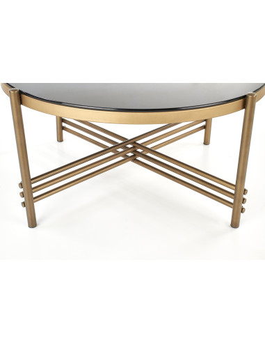 ISMENA Ława fi80/41 cm | Szkło Czarne/ Stelaż Złoty - Glamour w Salonie