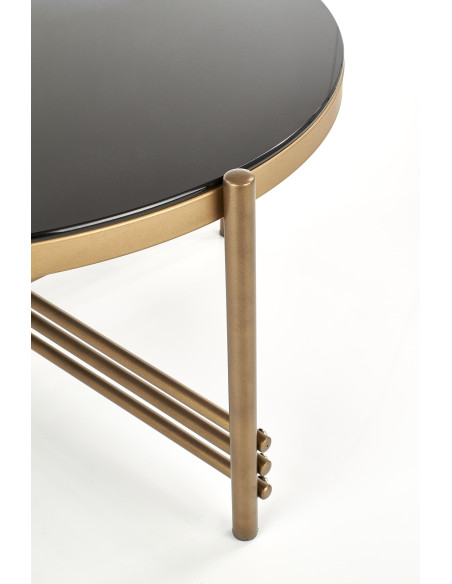 ISMENA Ława fi80/41 cm | Szkło Czarne/ Stelaż Złoty - Glamour w Salonie