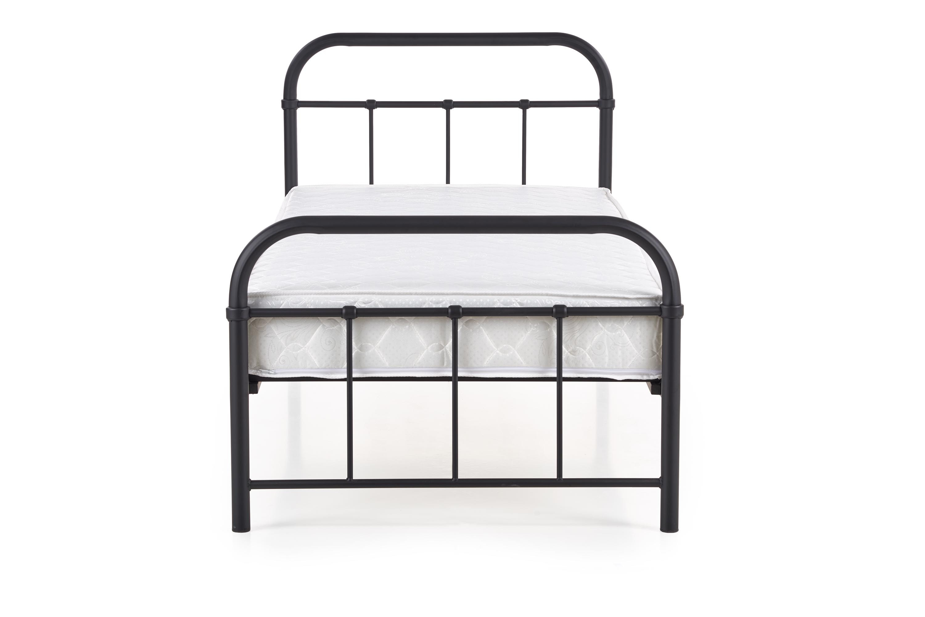 Czarne łóżko LINDA 90 cm, nowoczesny design z metalową ramą – widok z boku.