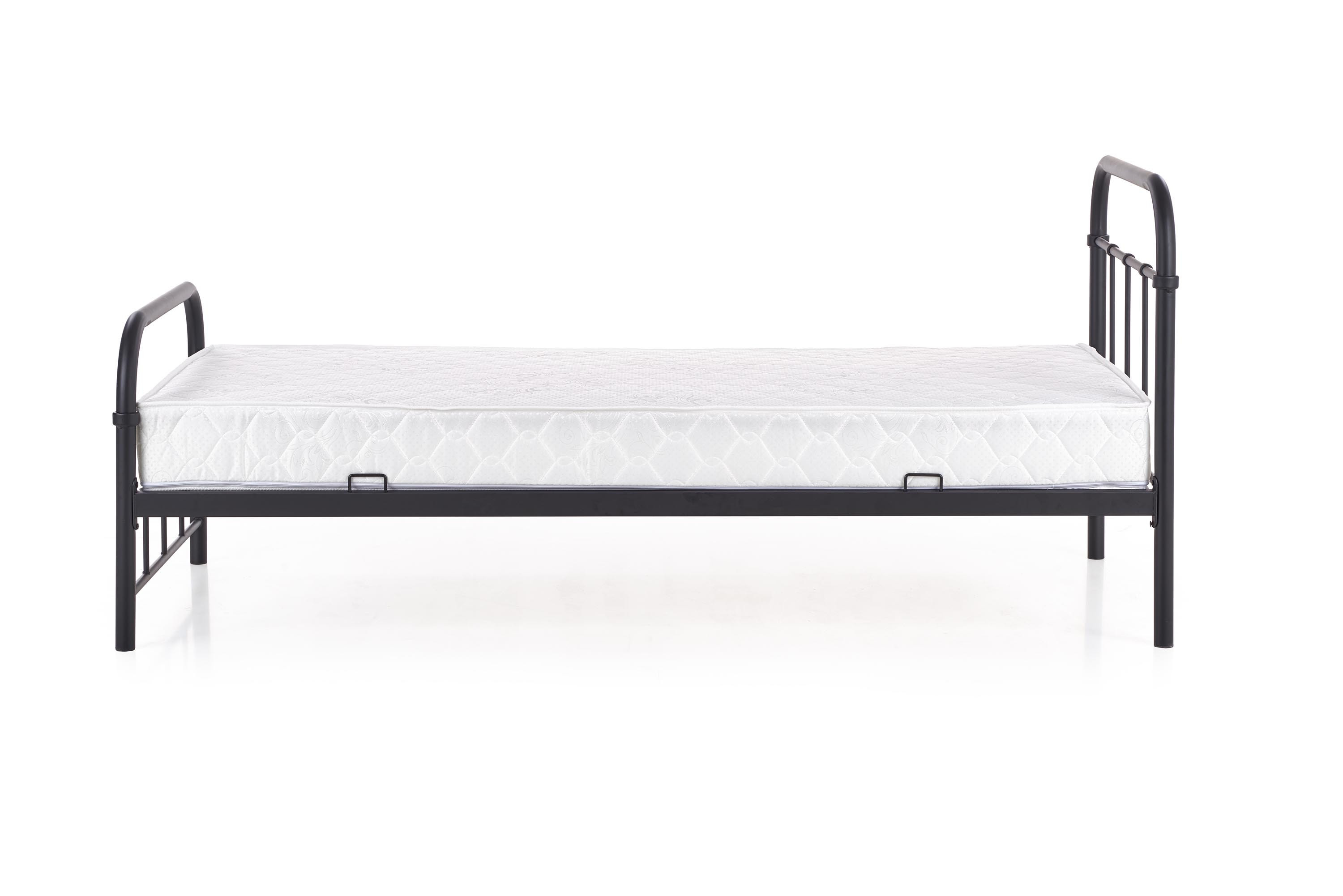 Czarne łóżko LINDA 90 cm, nowoczesny design z metalową ramą – widok z przodu.