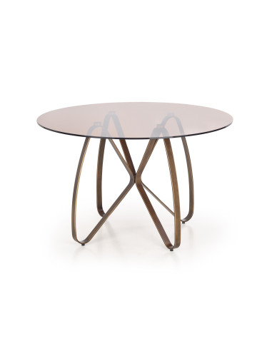 LUNGO Stół Okrągły Szklany Brązowy fi120/76 cm | Podstawa Antyczny Złoty