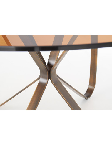 LUNGO Stół Okrągły Szklany Brązowy fi120/76 cm | Podstawa Antyczny Złoty