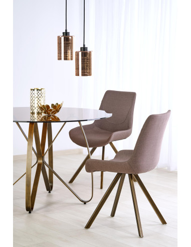 LUNGO Stół Okrągły Szklany Brązowy fi120/76 cm | Podstawa Antyczny Złoty