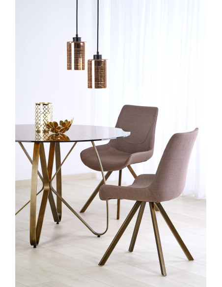 LUNGO Stół Okrągły Szklany Brązowy fi120/76 cm | Podstawa Antyczny Złoty