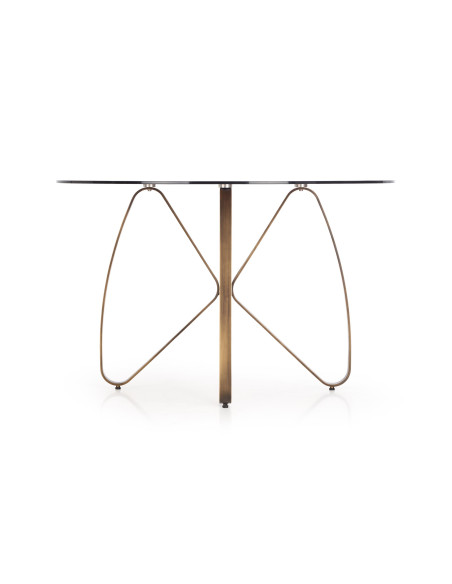 LUNGO Stół Okrągły Szklany Brązowy fi120/76 cm | Podstawa Antyczny Złoty