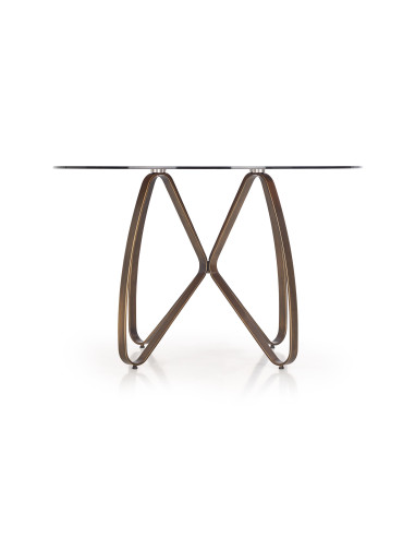 LUNGO Stół Okrągły Szklany Brązowy fi120/76 cm | Podstawa Antyczny Złoty