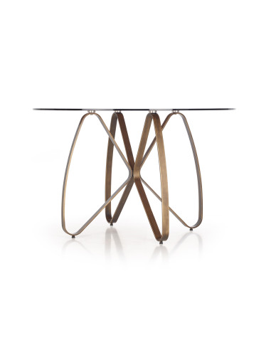 LUNGO Stół Okrągły Szklany Brązowy fi120/76 cm | Podstawa Antyczny Złoty