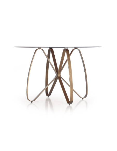 LUNGO Stół Okrągły Szklany Brązowy fi120/76 cm | Podstawa Antyczny Złoty